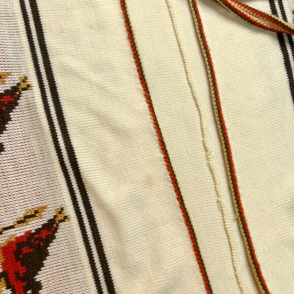 Vintage 70s Western Bird Fringe Open Front Poncho Cardigan Short Sleeve Knit - Picture 6 of 9